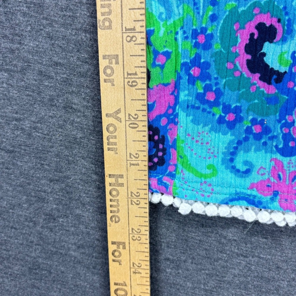 Talbots Pants Womens XL Aqua Paisley Capri Drawstring Tassel Pom Hem 100% Cotton - Picture 5 of 12